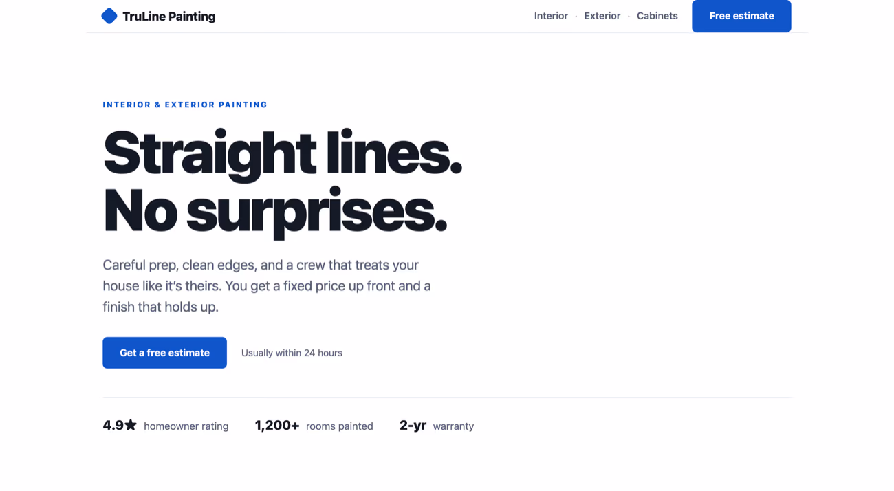 An example painting-company landing page we built, shown in a browser