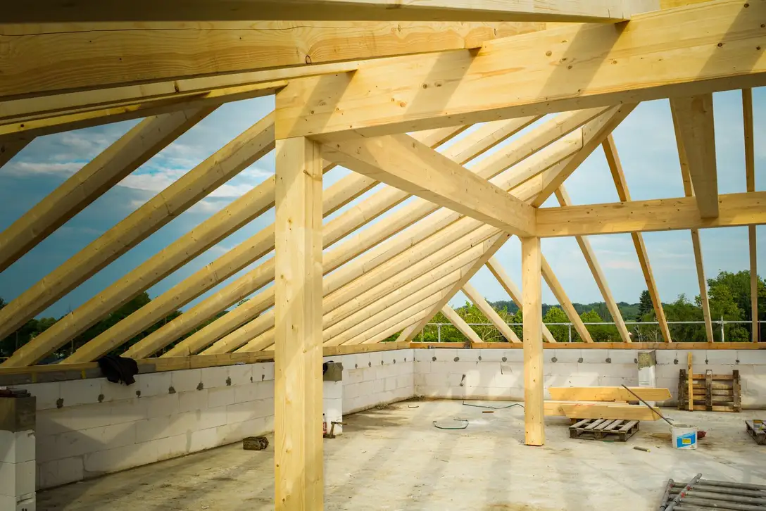 Timber roof framing on a build